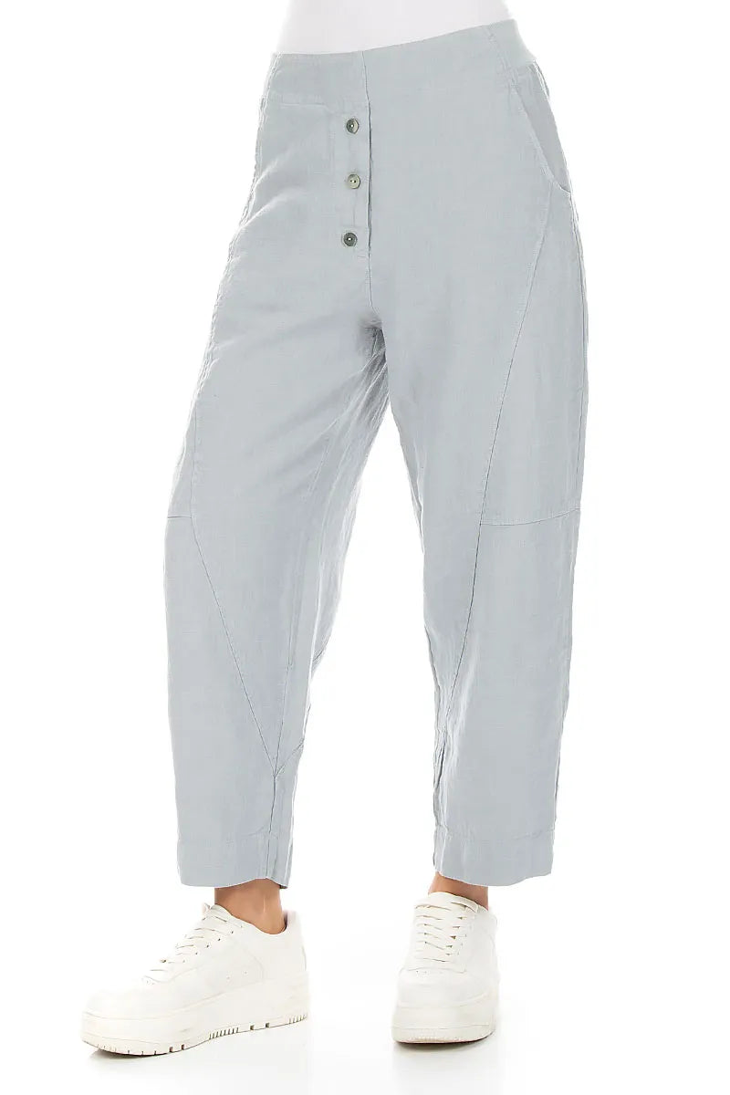 Buttoned Silver Grey Linen Trousers 3