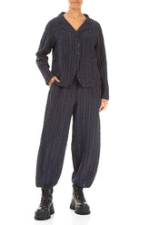 Buttoned Slate Blue Checkered Linen Cotton Jacket 4