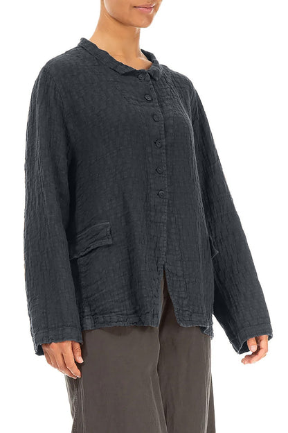 Buttoned Slate Textured Linen Jacket