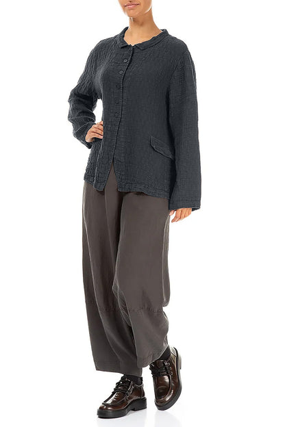 Buttoned Slate Textured Linen Jacket