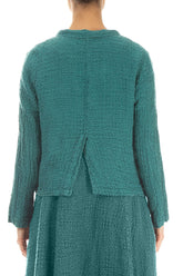 Buttoned Textured Turquoise Linen Jacket 2
