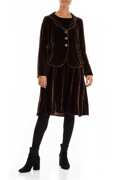 Buttoned Truffle Brown Silk Velvet Jacket