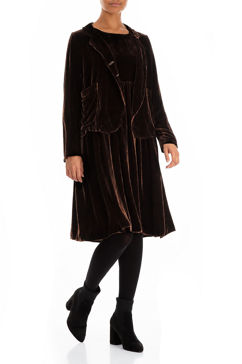 Buttoned Truffle Brown Silk Velvet Jacket