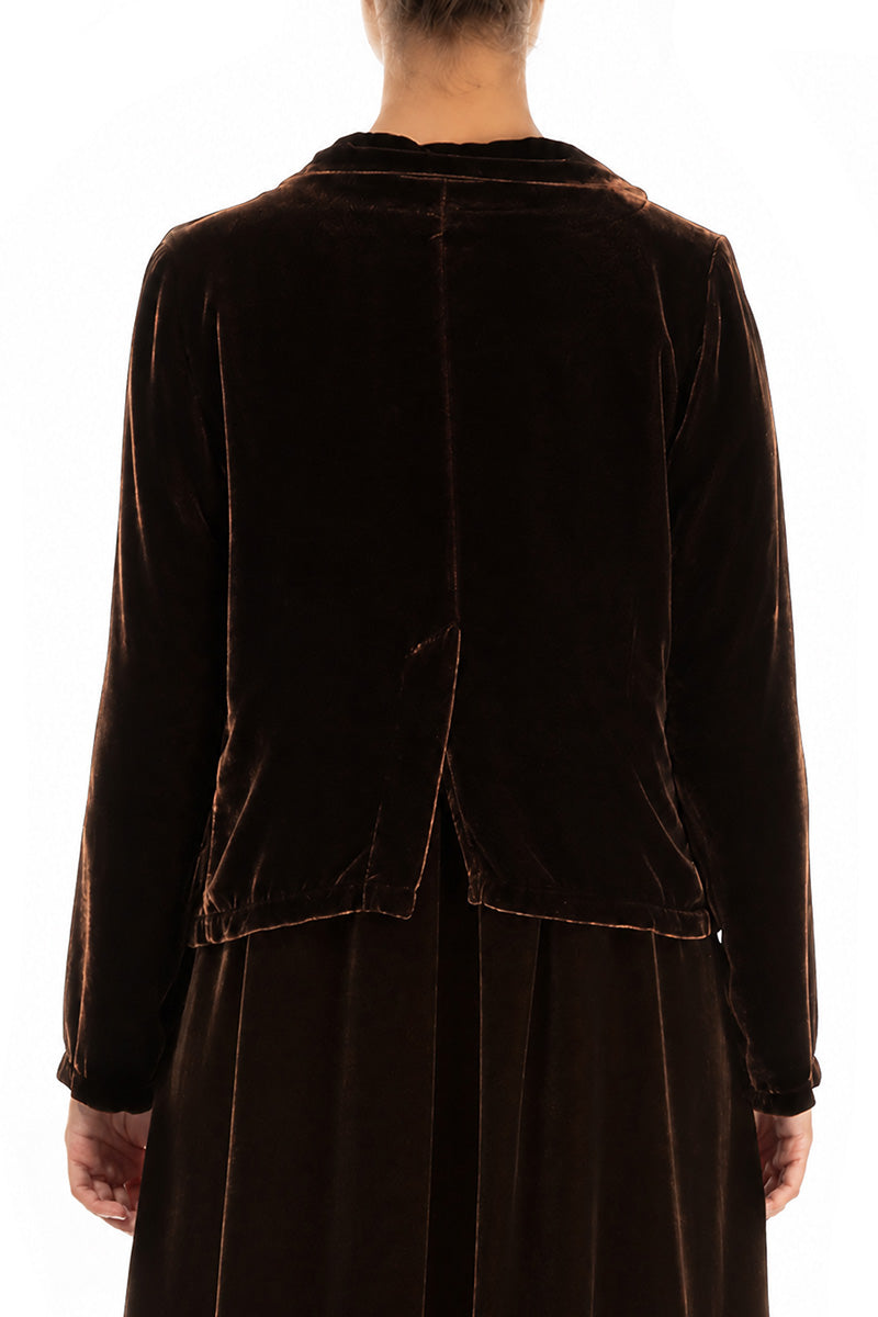Buttoned Truffle Brown Silk Velvet Jacket 2