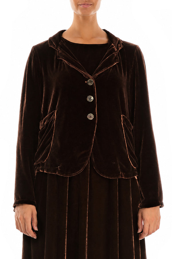Buttoned Truffle Brown Silk Velvet Jacket
