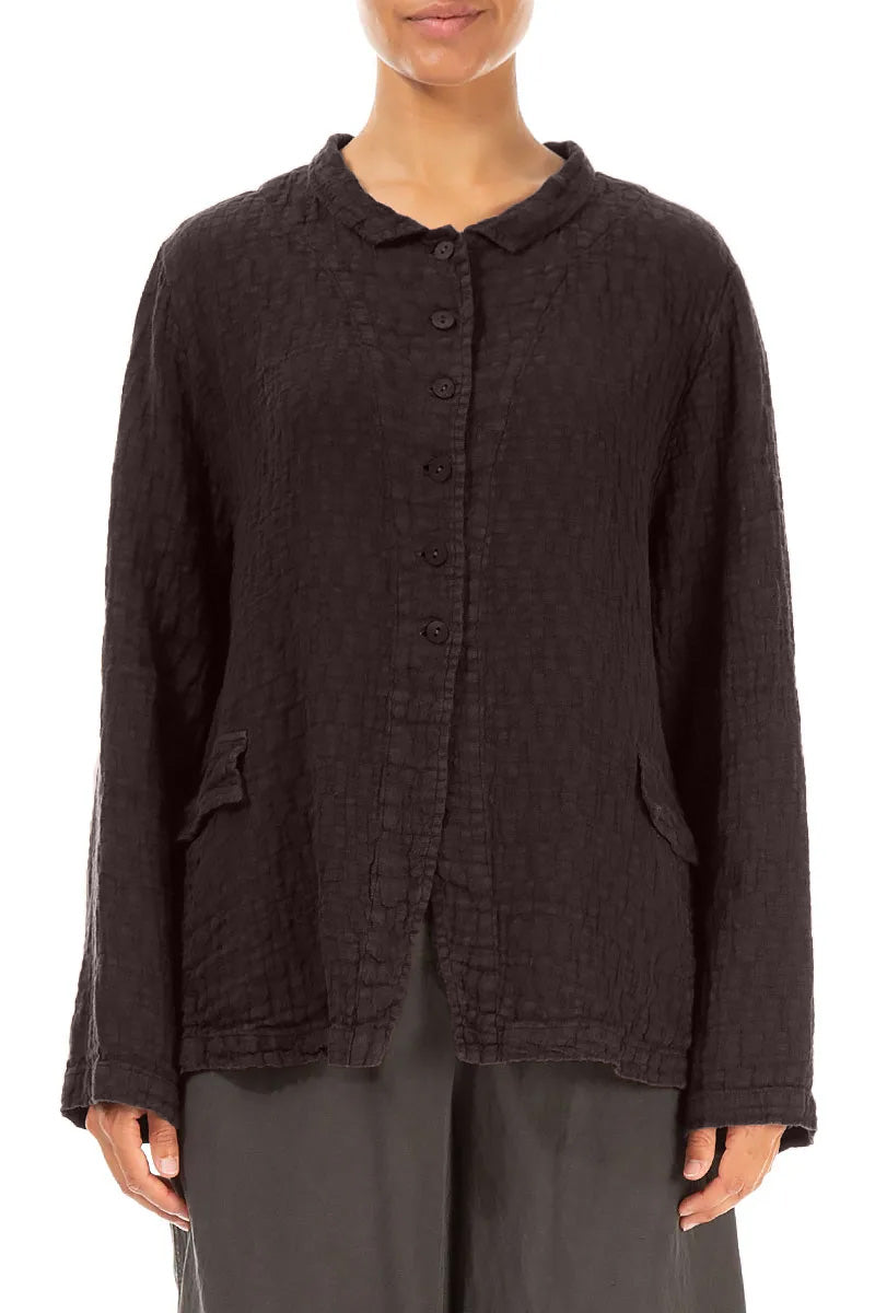 Buttoned Truffle Brown Textured Linen Jacket 1
