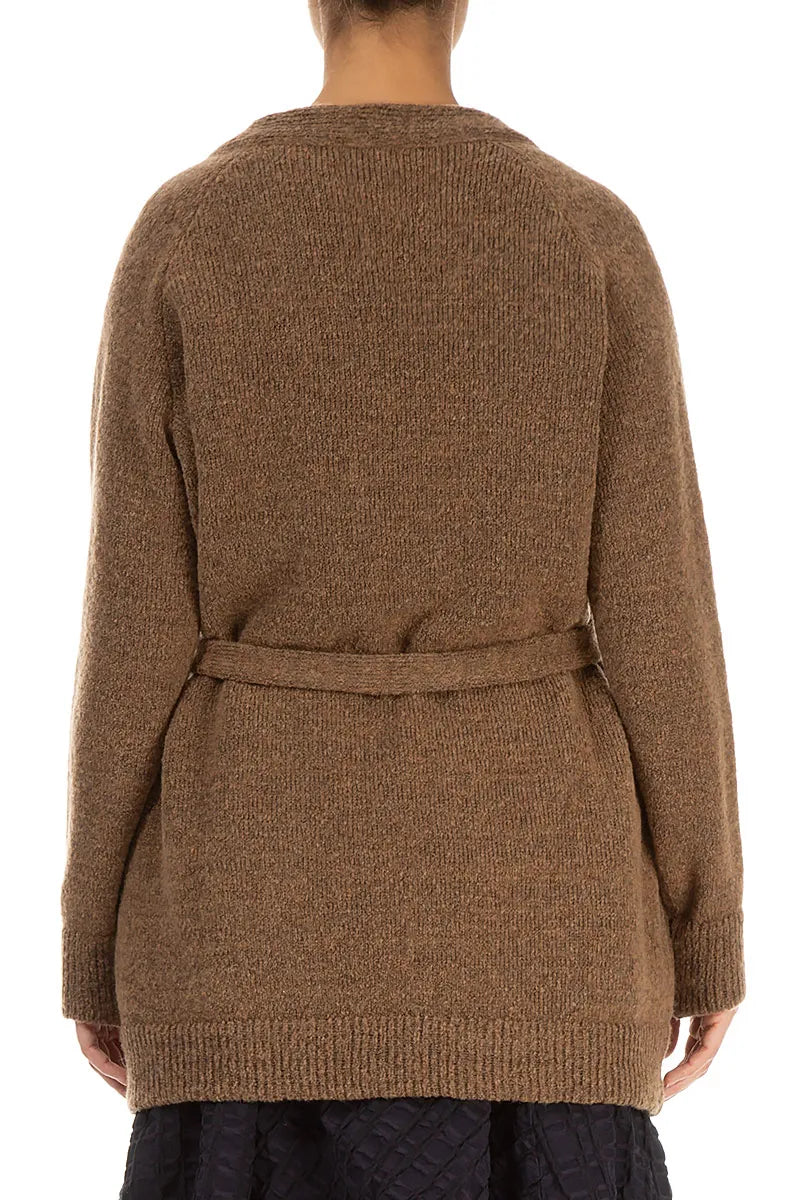 Buttoned V-Neck Caramel Wool Cardigan 3