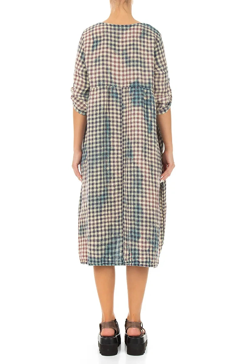 Buttoned Vintage Check Linen Dress