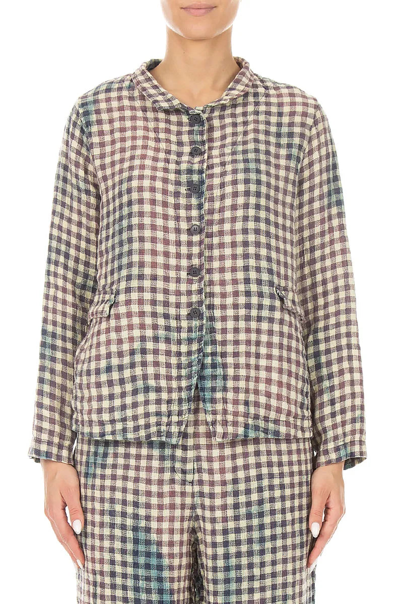 Buttoned Vintage Check Linen Jacket