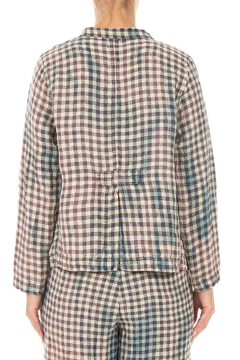 Buttoned Vintage Check Linen Jacket