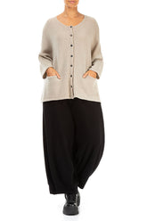 Buttoned Warm Taupe Wool Cardigan 4