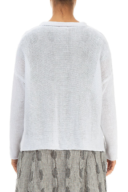 Buttoned White Linen Cardigan 2