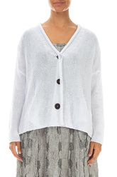 Buttoned White Linen Cardigan 1