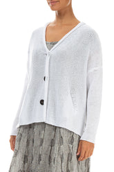 Buttoned White Linen Cardigan 3