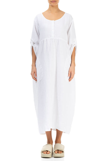 Buttoned White Linen Dress 1
