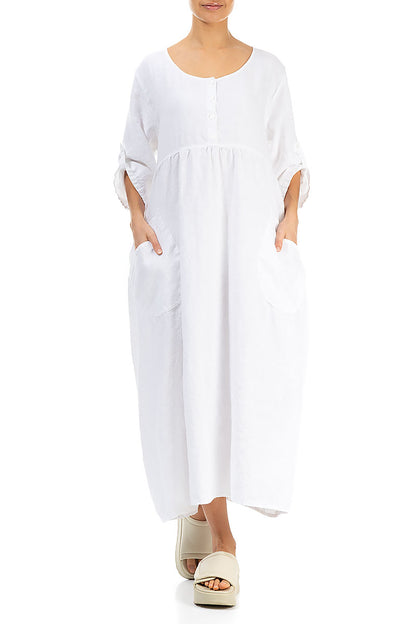 Buttoned White Linen Dress 4