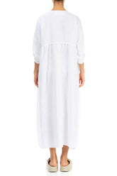 Buttoned White Linen Dress 2