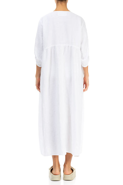Buttoned White Linen Dress 2