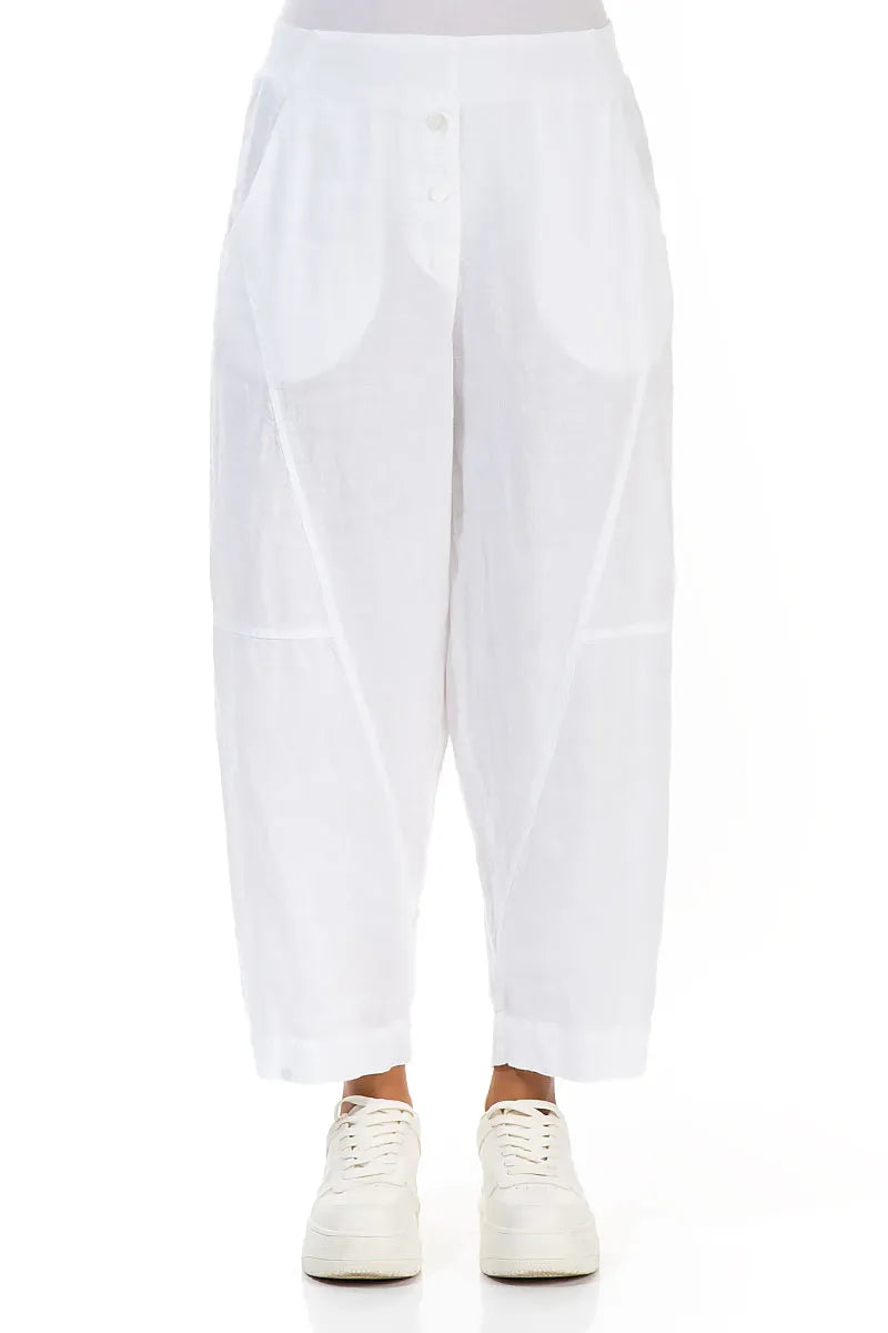 Buttoned White Linen Trousers 1
