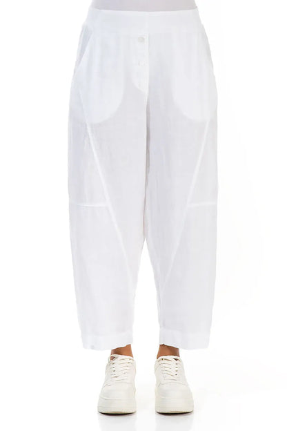 Buttoned White Linen Trousers 1