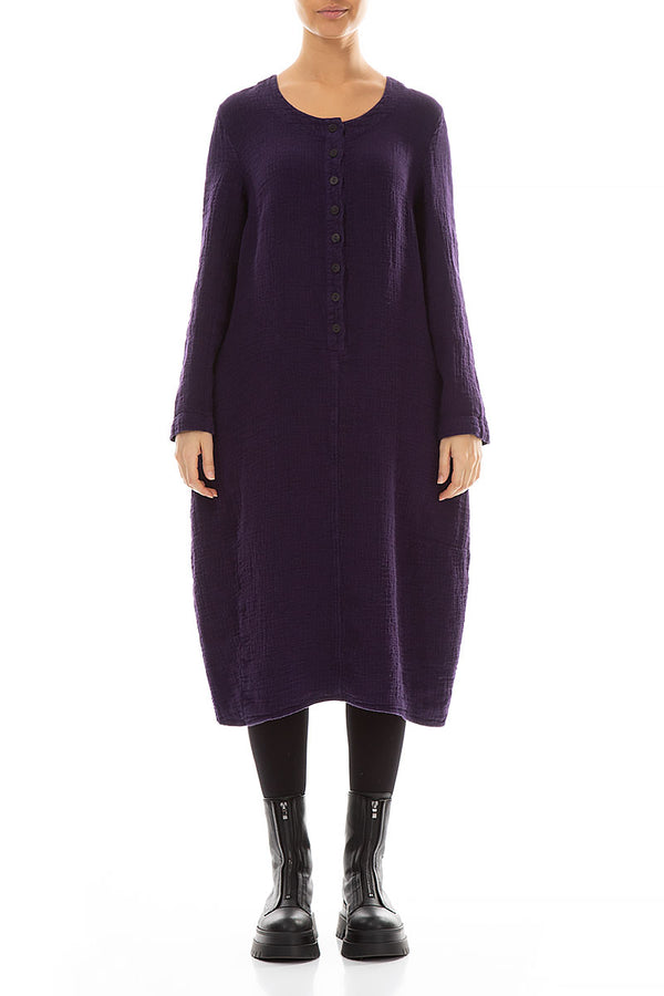 Buttons Front Purple Heavy Linen Dress 1