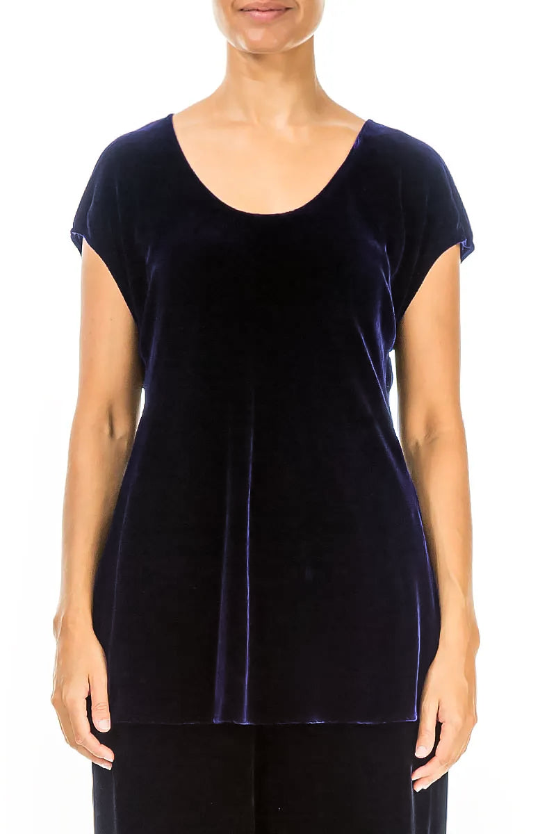 Cap Sleeve Royal Purple Silk Velvet Blouse 1