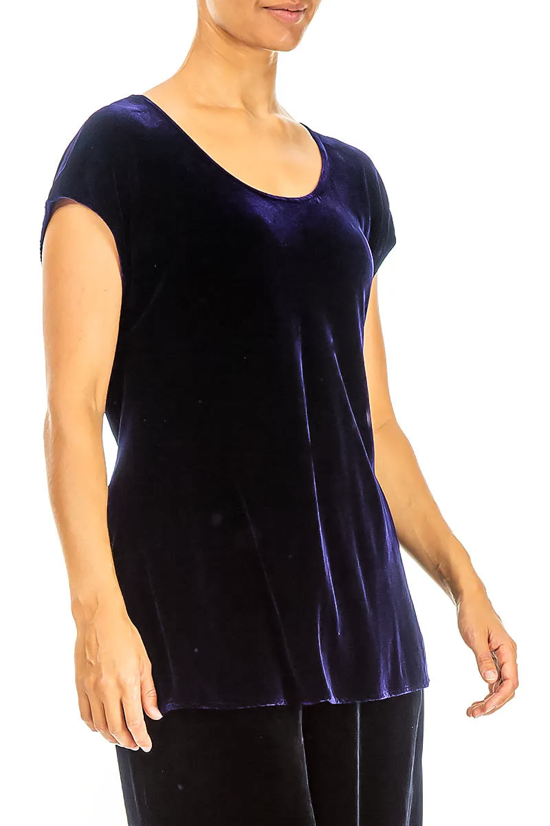 Cap Sleeve Royal Purple Silk Velvet Blouse 3