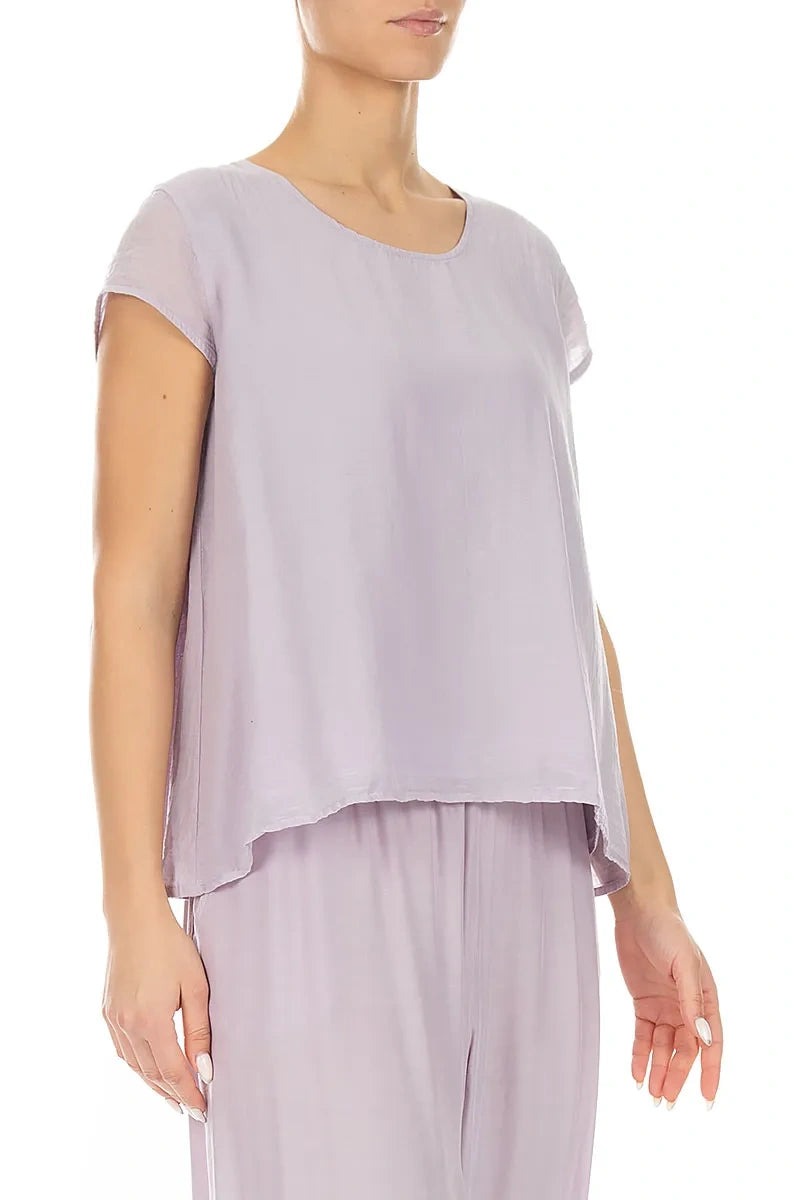 Cap Sleeves Lilac Silk Cotton Blouse 3