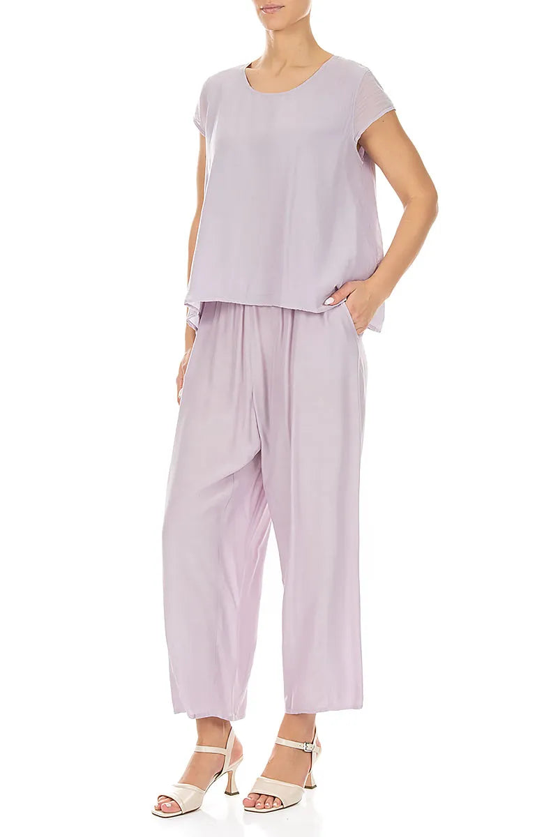 Cap Sleeves Lilac Silk Cotton Blouse 4