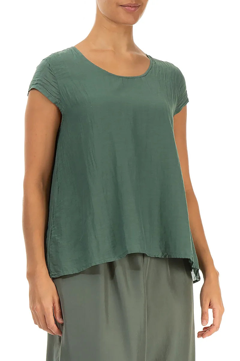 Cap Sleeves Sage Silk Cotton Blouse 3