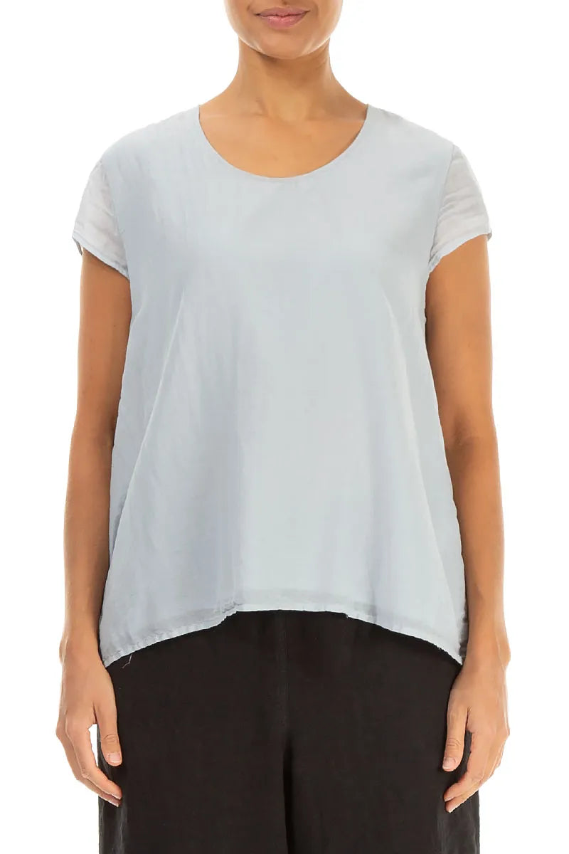 Cap Sleeves Silver Grey Silk Cotton Blouse 1