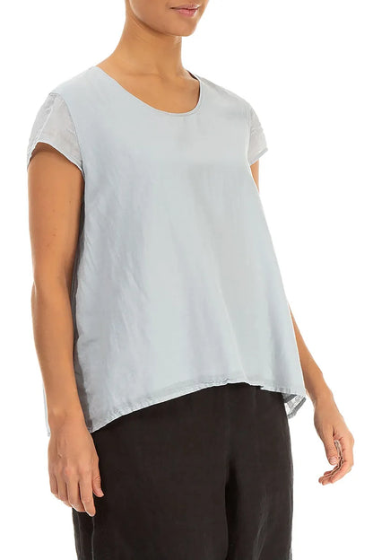 Cap Sleeves Silver Grey Silk Cotton Blouse 3