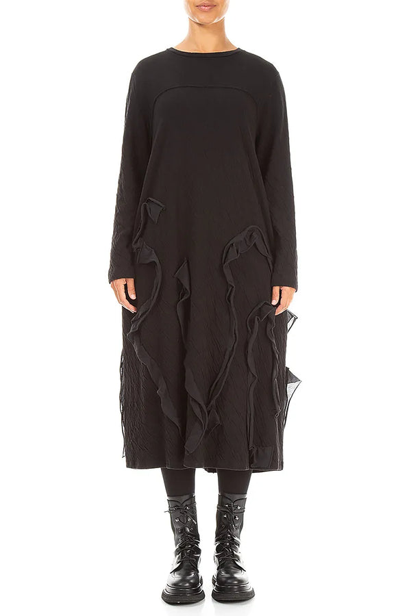 Wellenkaskaden-schwarzes welliges Baumwollkleid