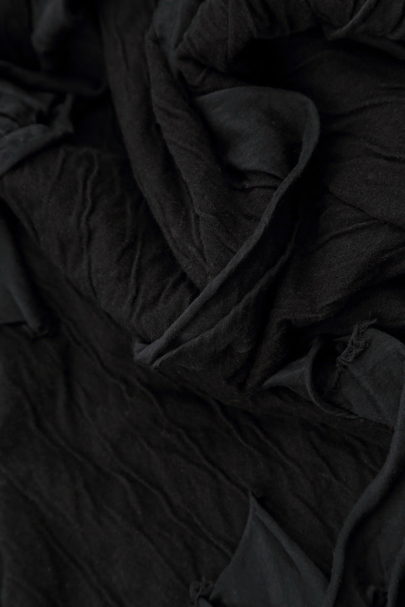 Cascading Waves Black Wavy Cotton Dress