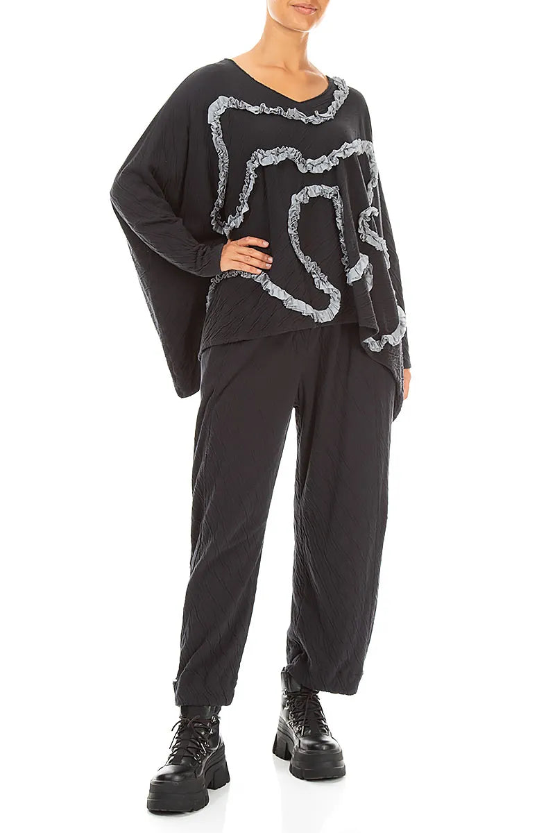 Cascading Waves Grey Wavy Cotton Blouse