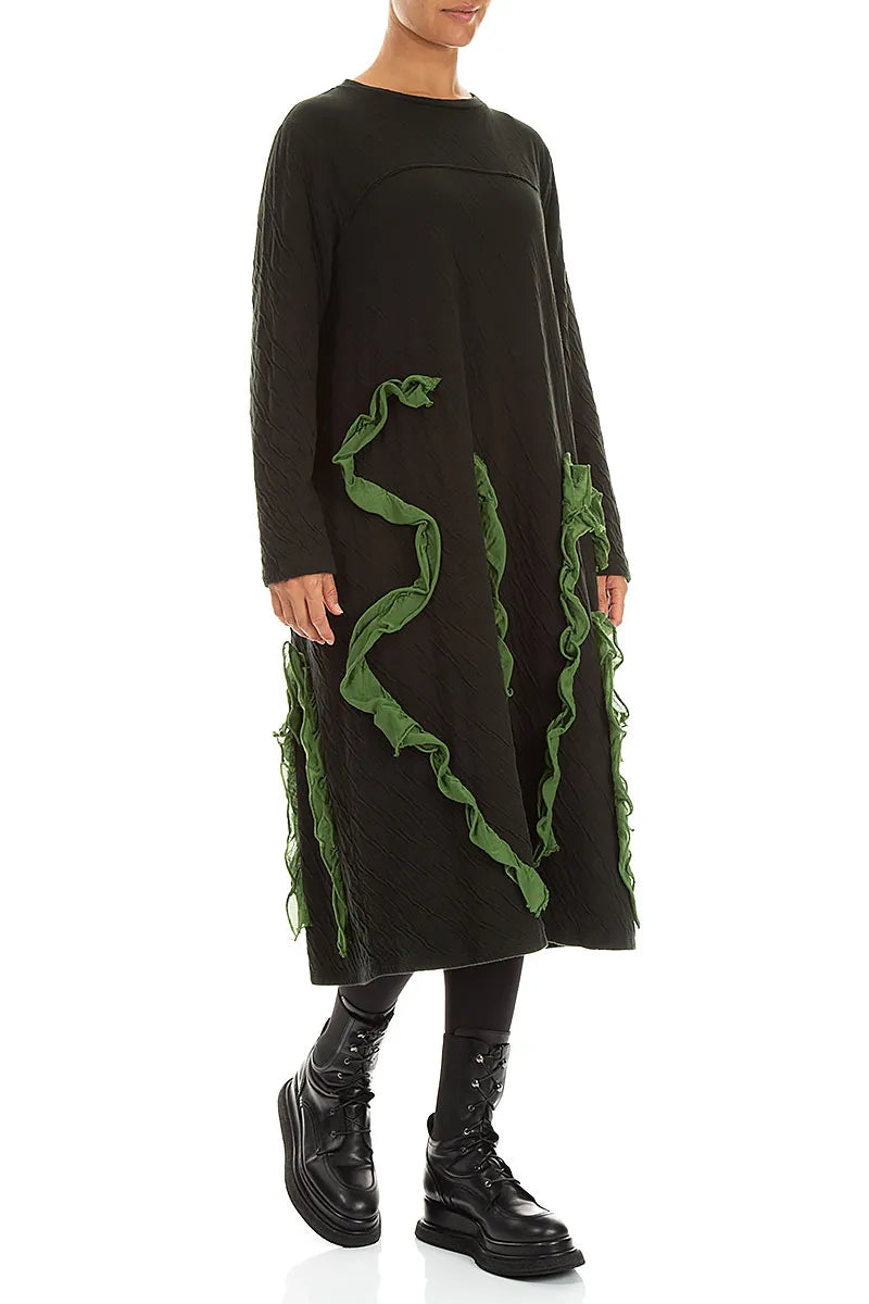 Cascading Waves Shamrock Green Wavy Cotton Dress