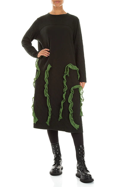 Cascading Waves Shamrock Green Wavy Cotton Dress