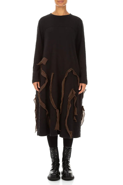 Cascading Waves Truffle Brown Wavy Cotton Dress