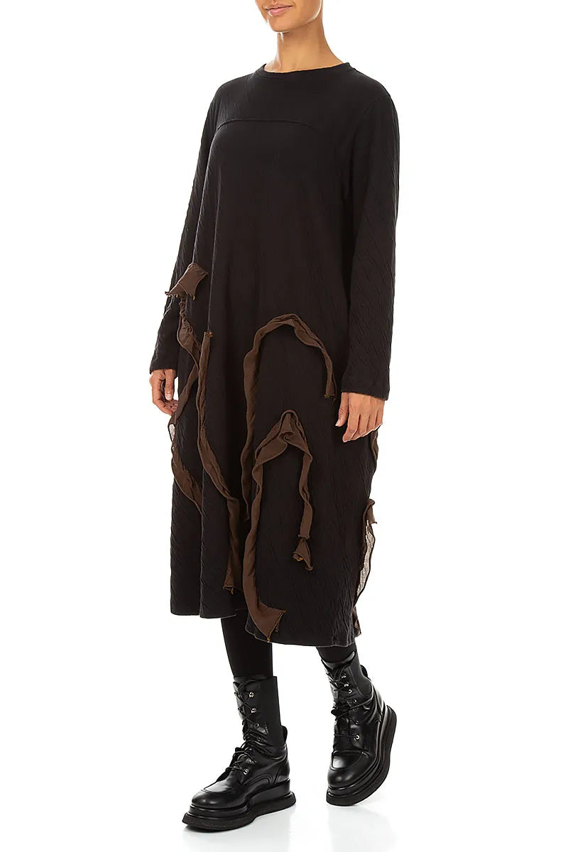 Cascading Waves Truffle Brown Wavy Cotton Dress