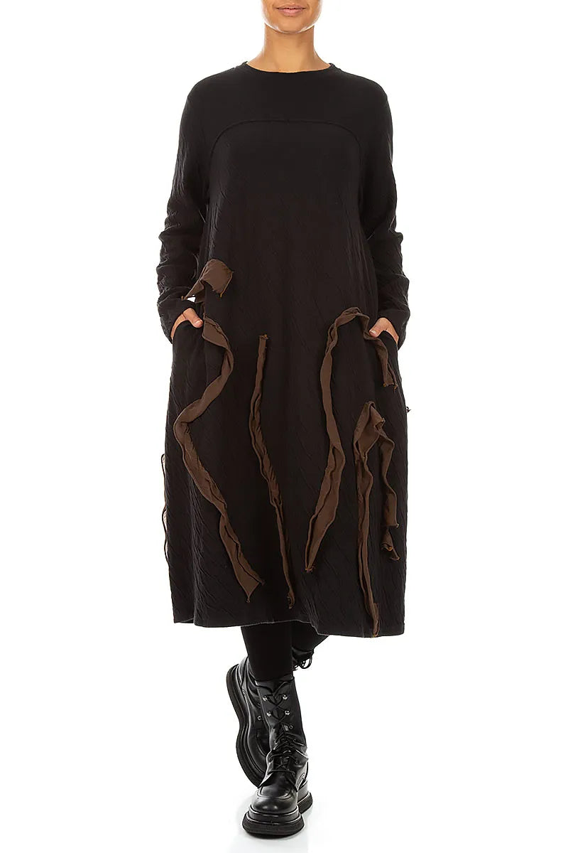 Cascading Waves Truffle Brown Wavy Cotton Dress
