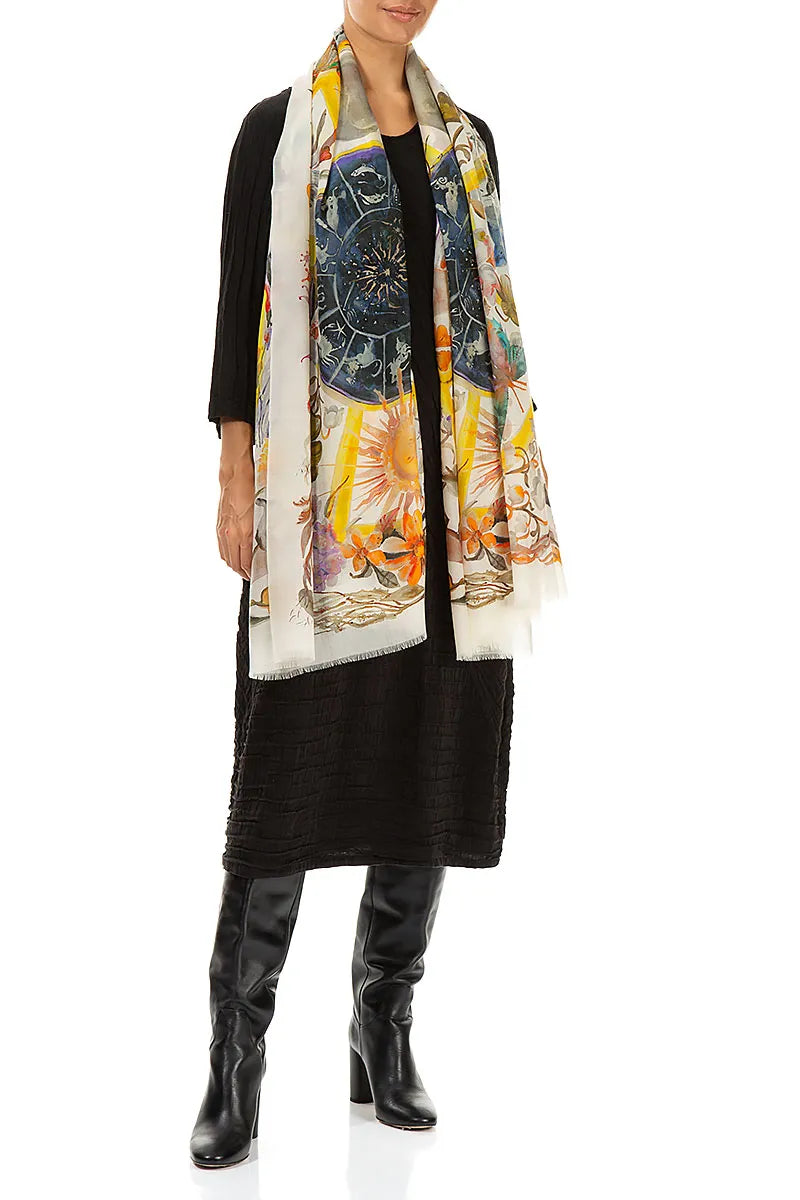 Celestial Bloom Cashmere Silk Scarf