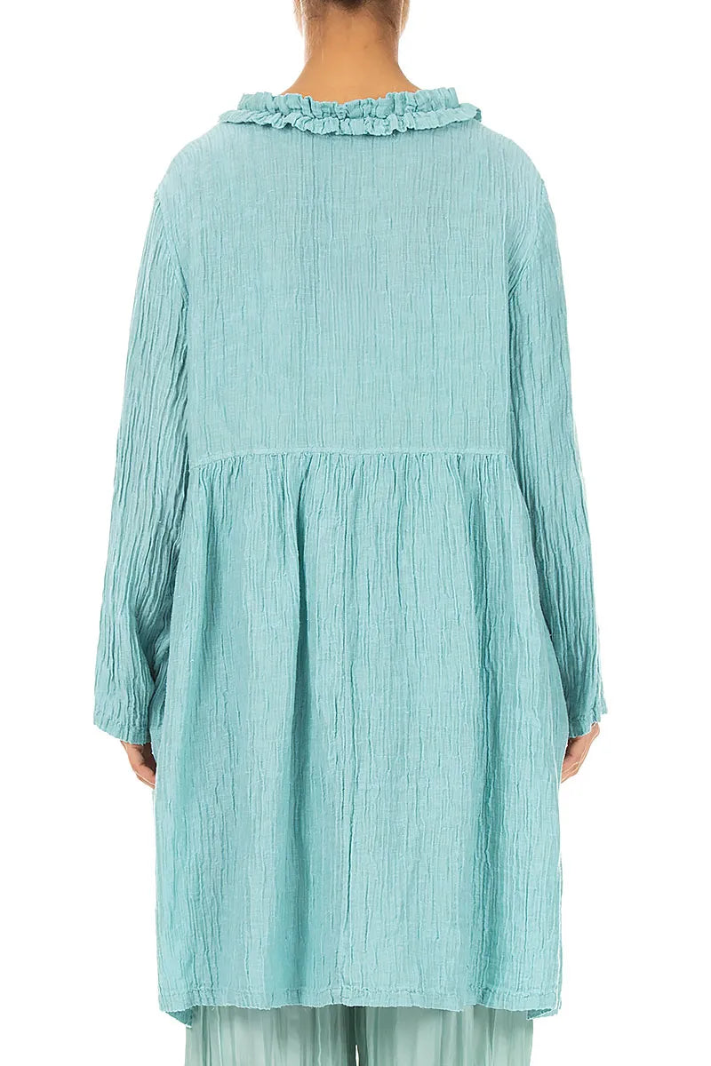 Centre Frill Crinkled Mint Silk Jacket