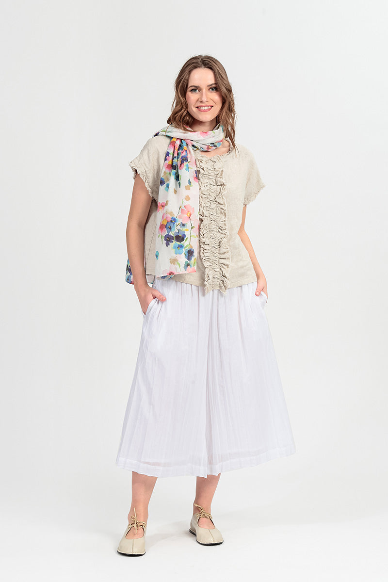 Front Ruffle Natural Linen Blouse