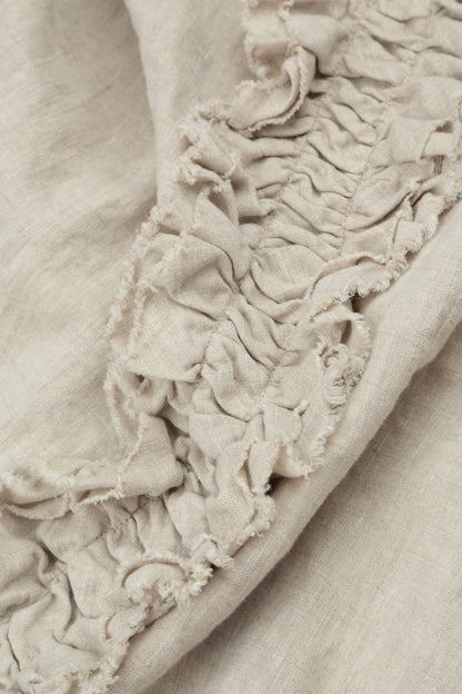 Front Ruffle Natural Linen Blouse