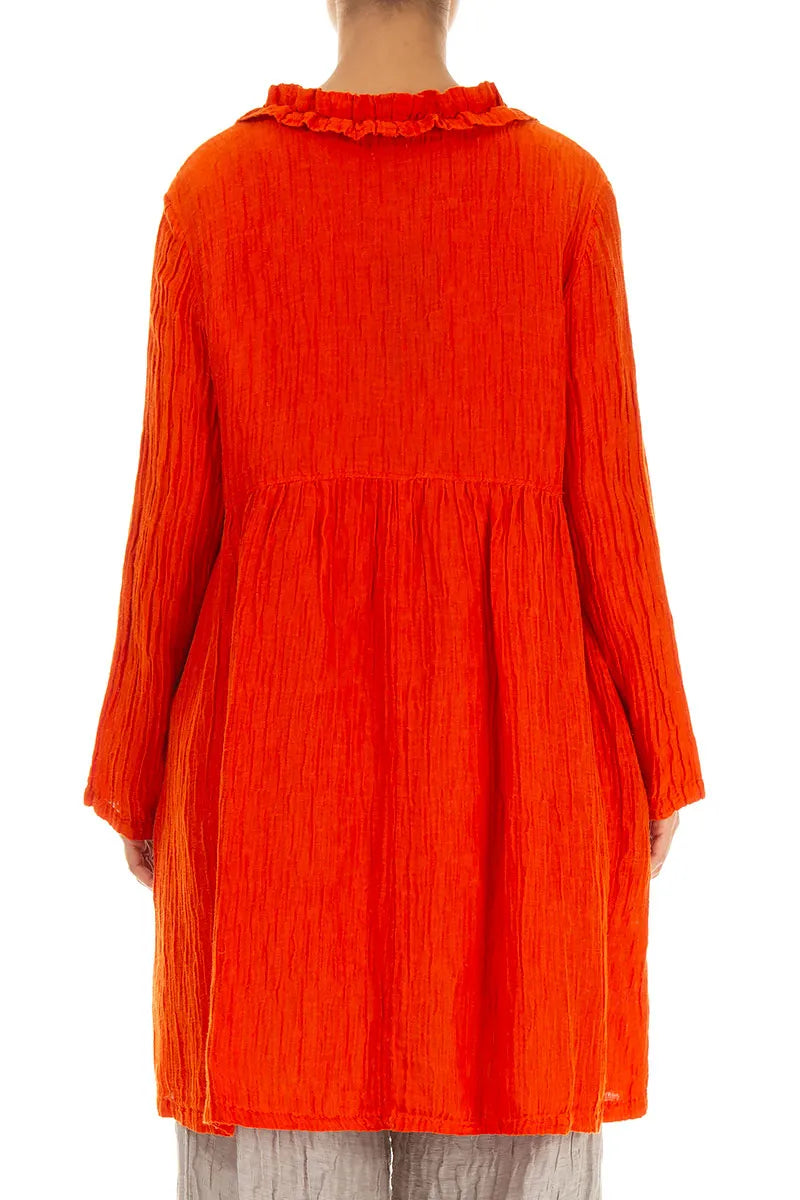 Orangefarbene gekräuselte Seidenjacke mit mittiger Rüsche
