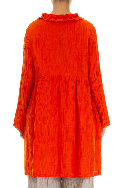Orangefarbene gekräuselte Seidenjacke mit mittiger Rüsche