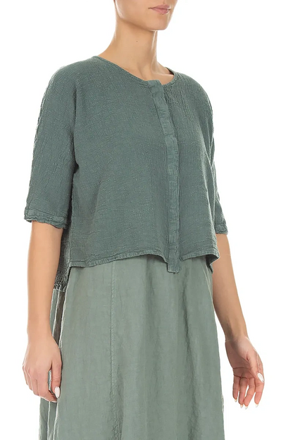 Centre Placket Sage Linen Viscose Jacket