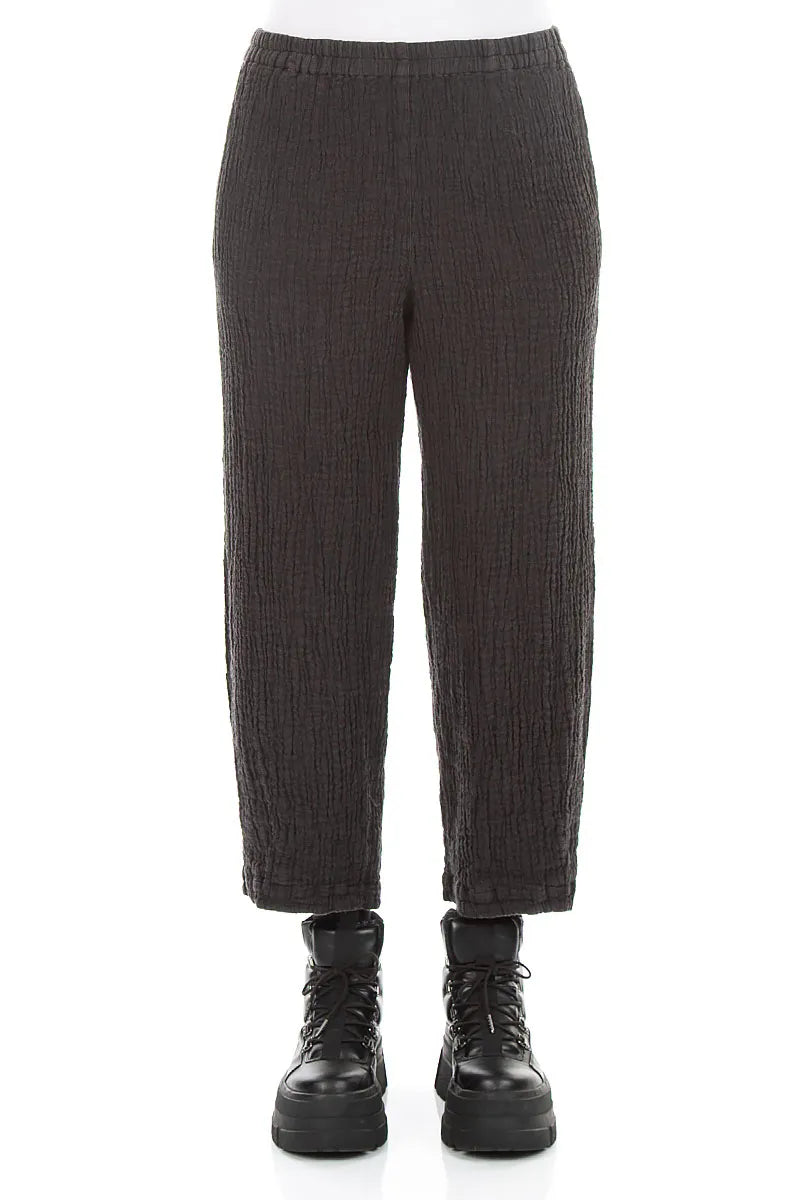 Charcoal Textured Linen Trousers