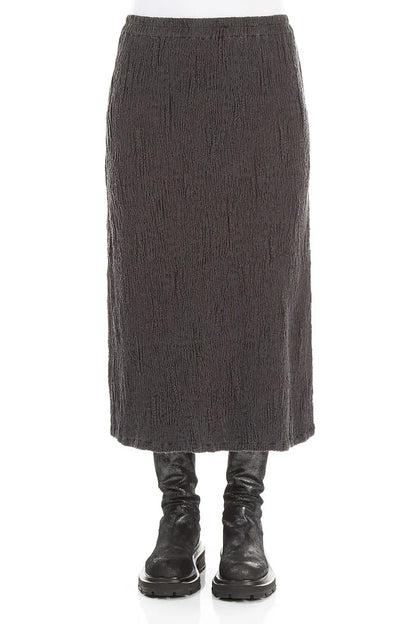 Charcoal Textured Silk Linen Pencil Skirt