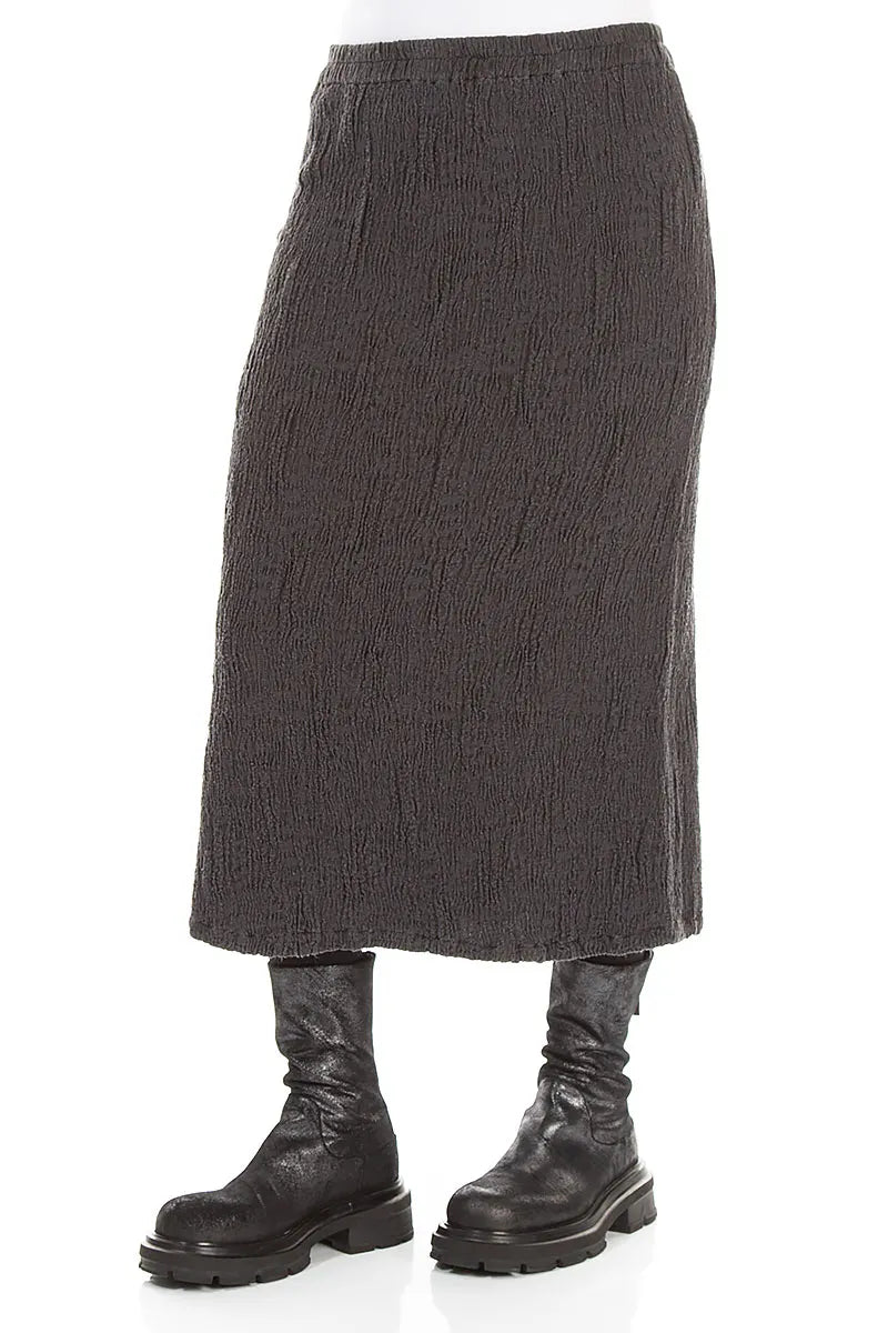 Charcoal Textured Silk Linen Pencil Skirt